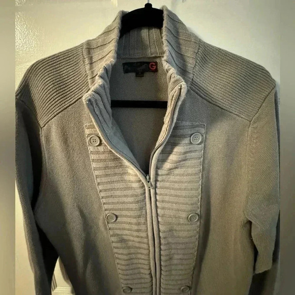 VTG Guess Textured Knit Button Zip Up Sweater Jacket XL Y2K Preppy Fall Neutral - Picture 4 of 12